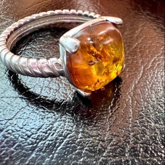 Vintage Designer Baltic Amber Ring. Cable Band Solid 925 Sterling Silver - Picture 13 of 16